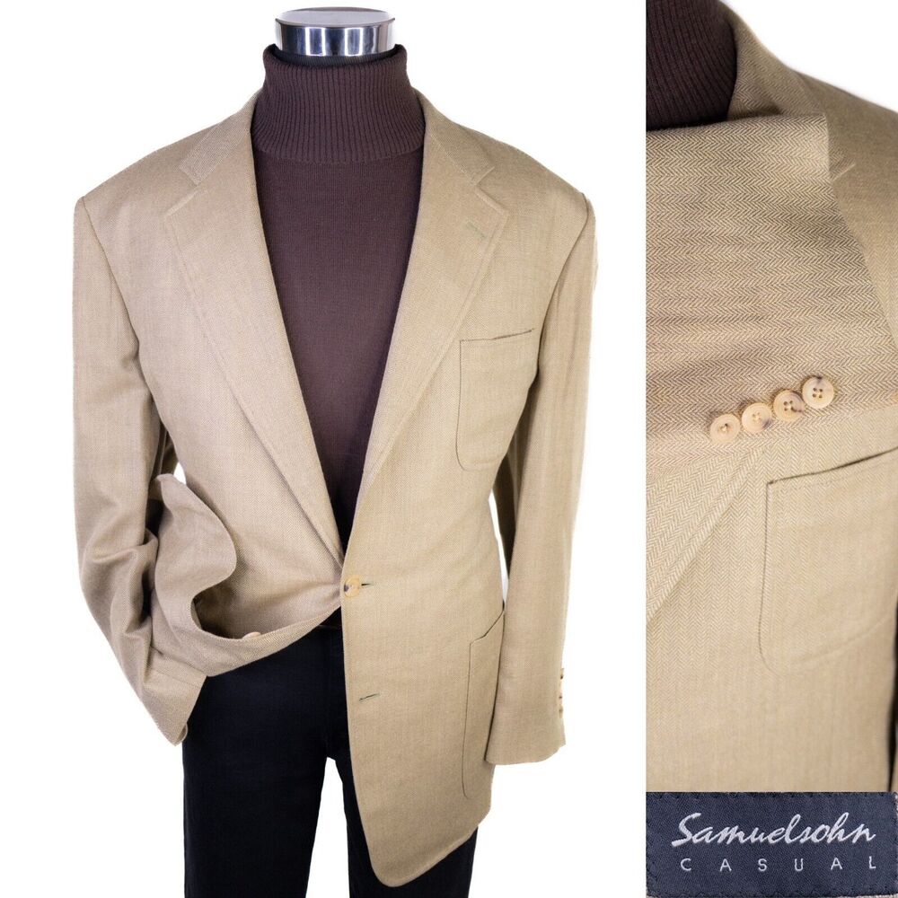 SAMUELSOHN Sport Coat Jacket Blazer 3-Button Sz 46R Silk/Linen/Wool Herringbone